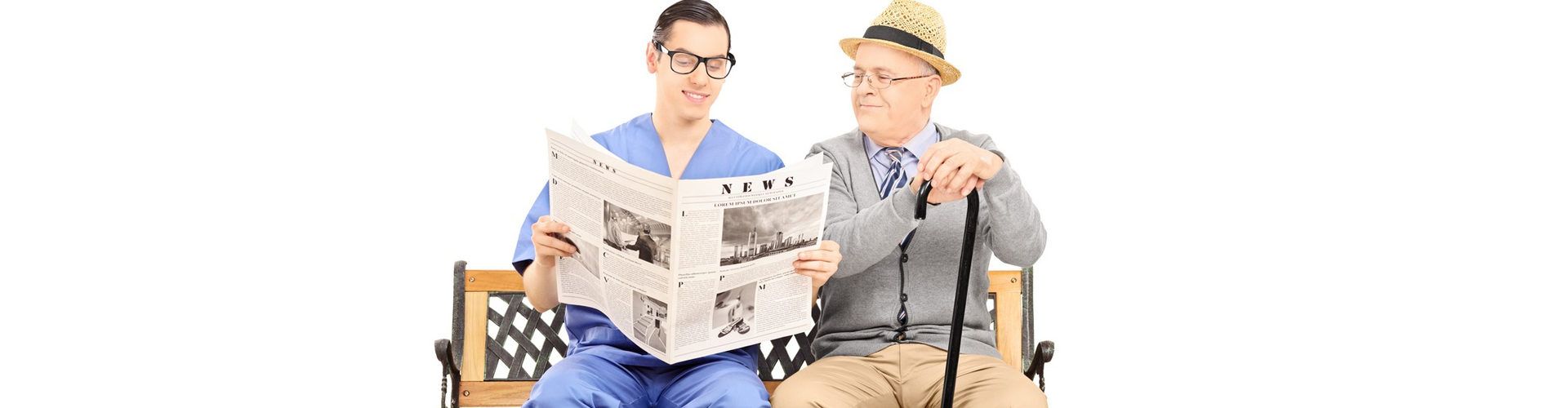 a medical staff and a senior man reading the news